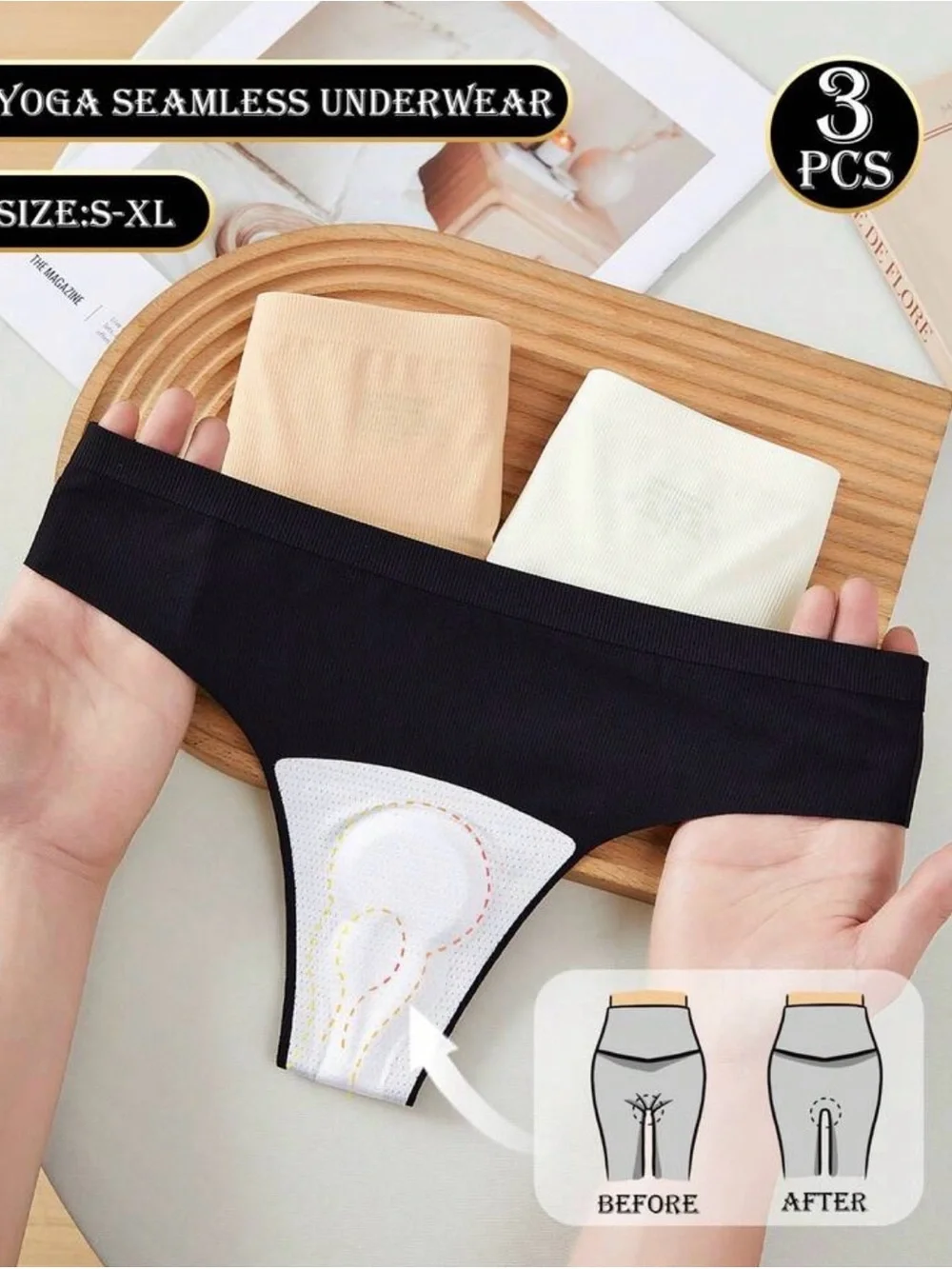 3pcs Women Seamless Yoga Sports Panties, High Elasticity Breathable Size M
